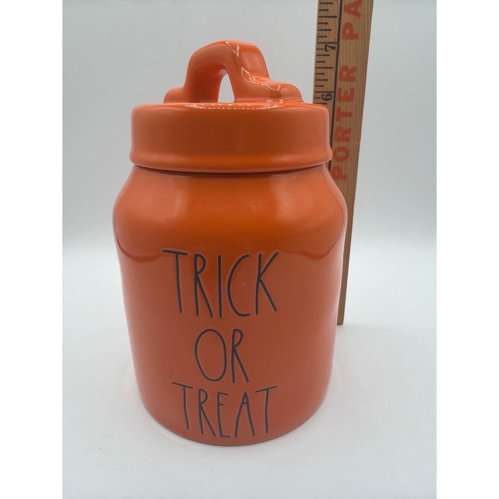 Rae Dunn TRICK OR TREAT Orange Baby Canister Witch Shoe Lid Halloween 2021